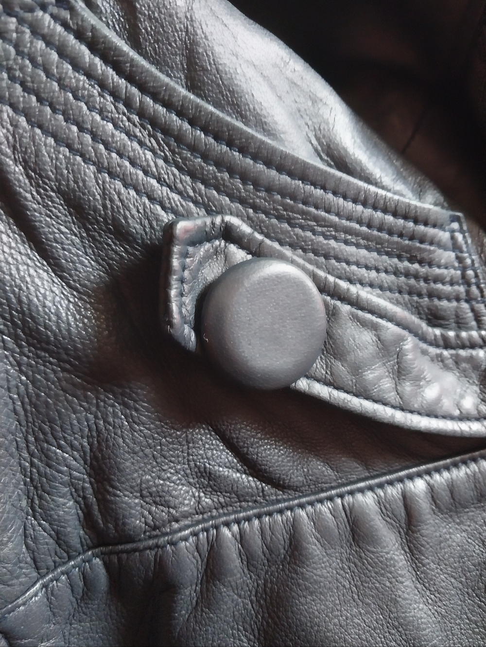 Mike & Chris Ash Blue Leather Hooded Bomber Jacket, Sz M, 6 - Picture 9 of 10